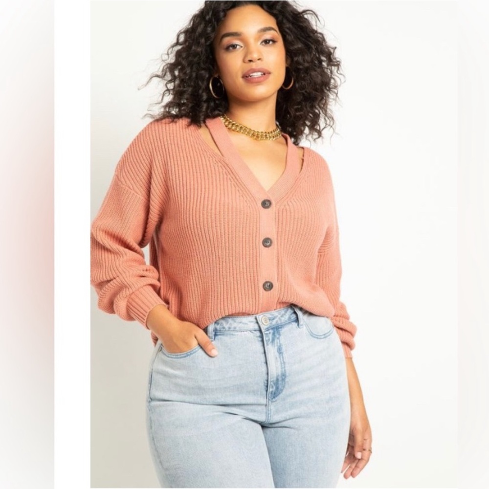 NWT Eloquii Pink Cut-out Neckline Button Up Cardigan Women’s Size 14/16